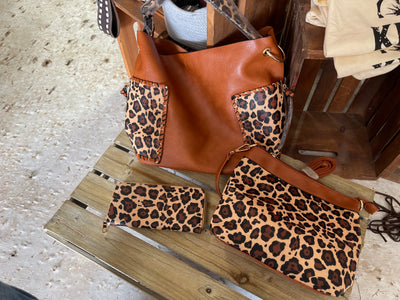 leather and leopard 3 piece purse