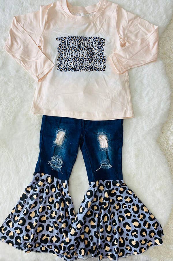 Western top & leopard bell bottom jeans girls sets