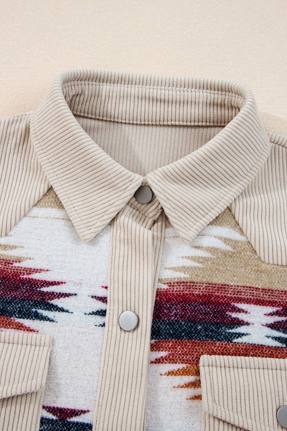 Western Aztec Striped Patchwork Raw Hem Shacket