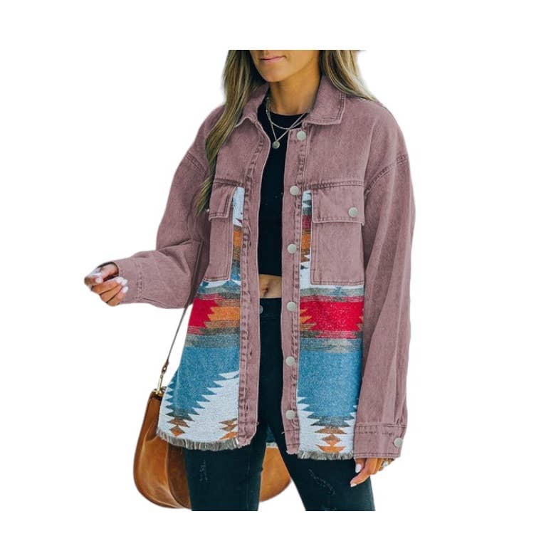 WASHED AZTEC DENIM SHACKET