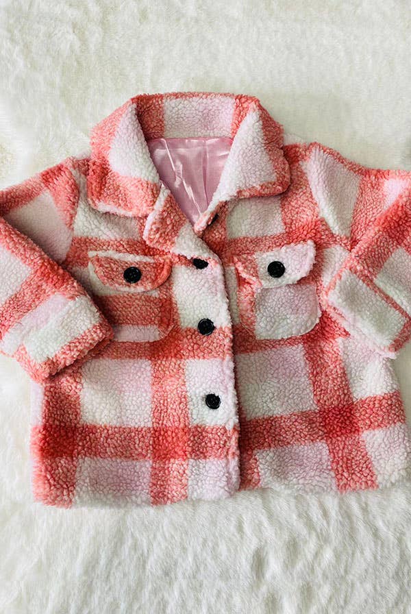 Kids Pink plad sherpa long sleeve girls coat