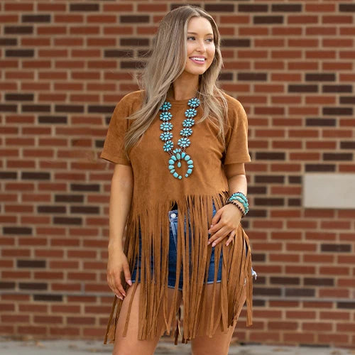 Suede Fringe Top