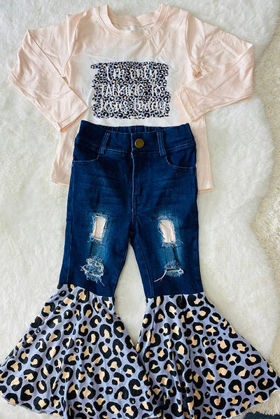 Western top & leopard bell bottom jeans girls sets