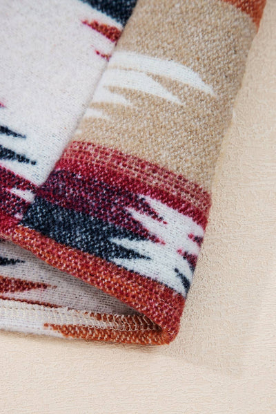 Western Aztec Striped Patchwork Raw Hem Shacket