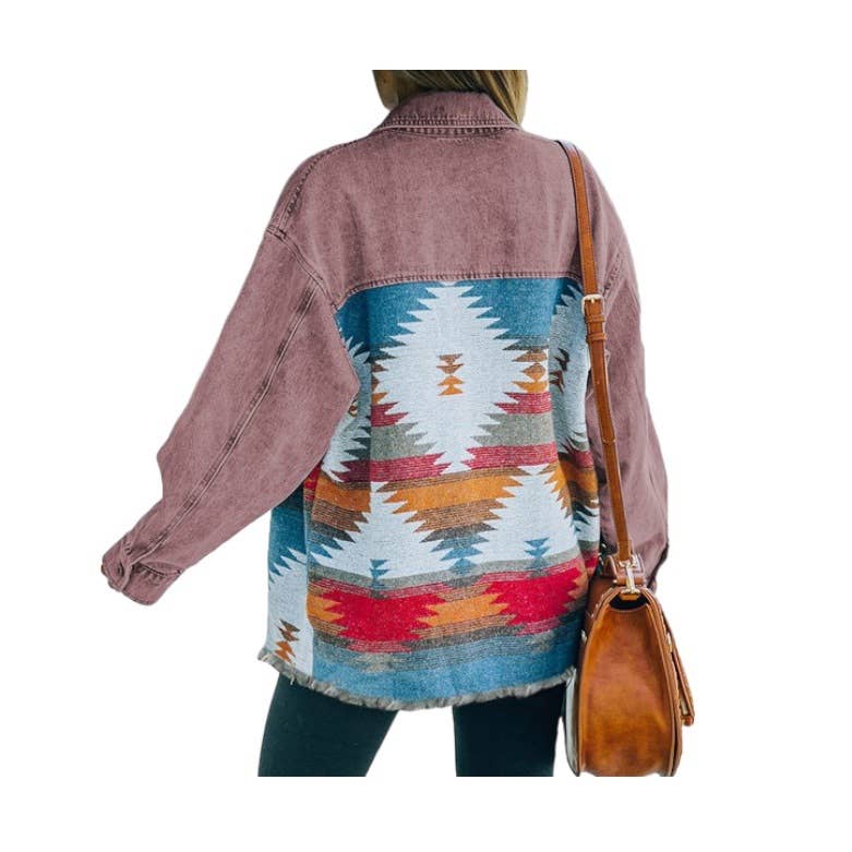 WASHED AZTEC DENIM SHACKET