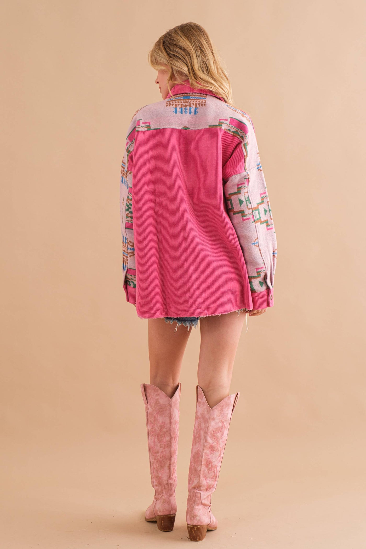 Corduroy Aztec Contrast Button Up Shirt Jacket