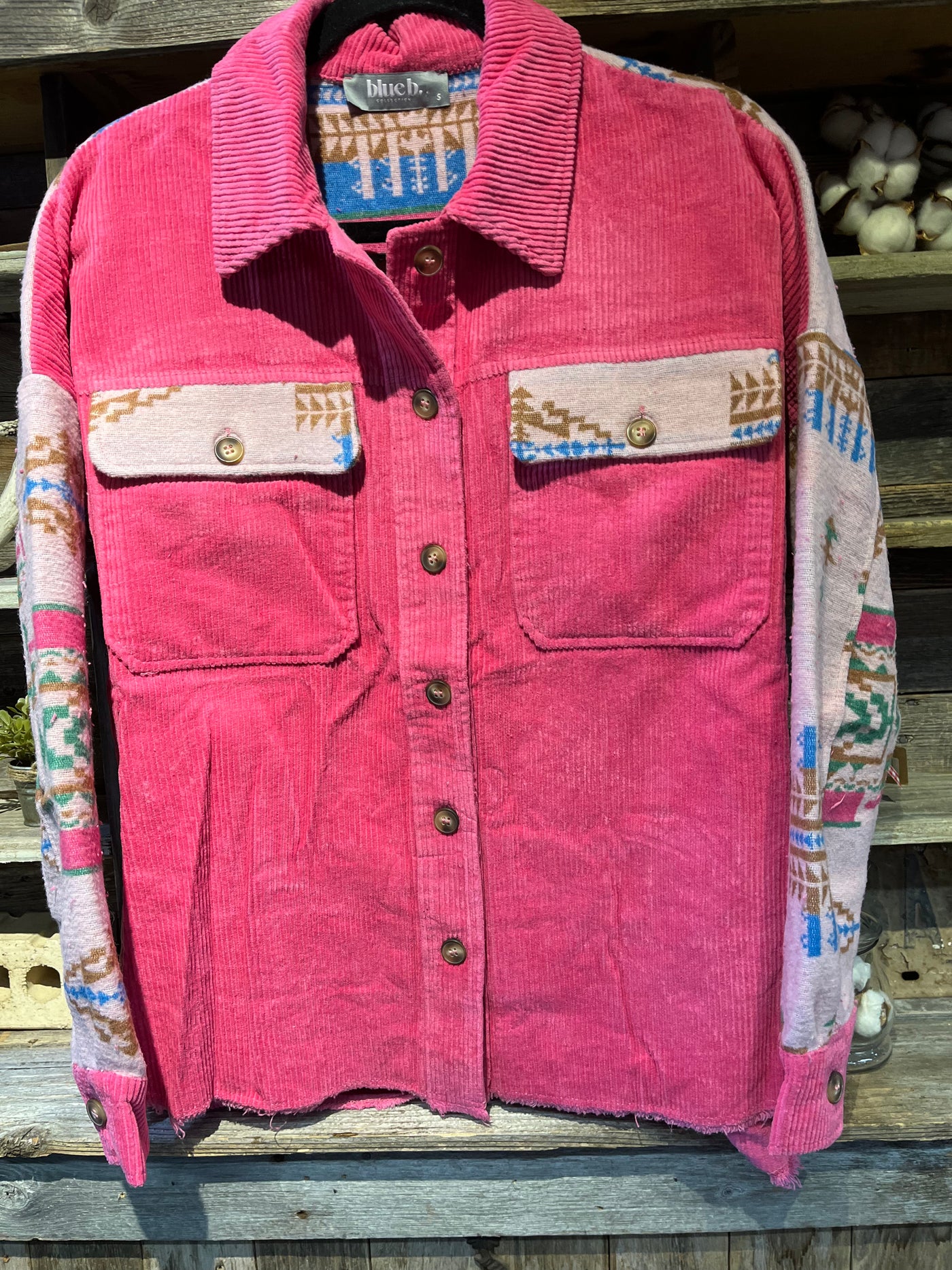 Corduroy Aztec Contrast Button Up Shirt Jacket