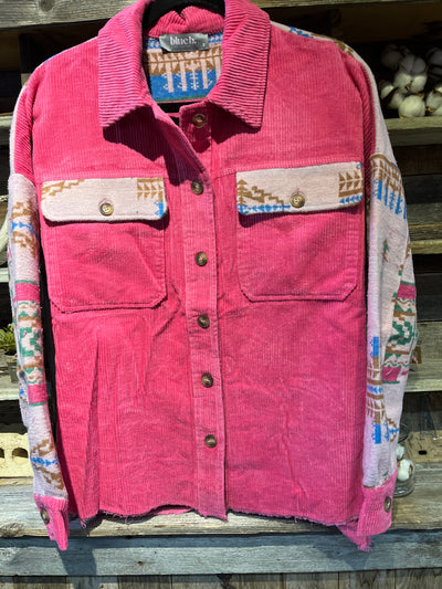 Corduroy Aztec Contrast Button Up Shirt Jacket