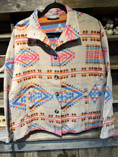 Aztec Jacquard Mock Neck Button Up Western Jacket