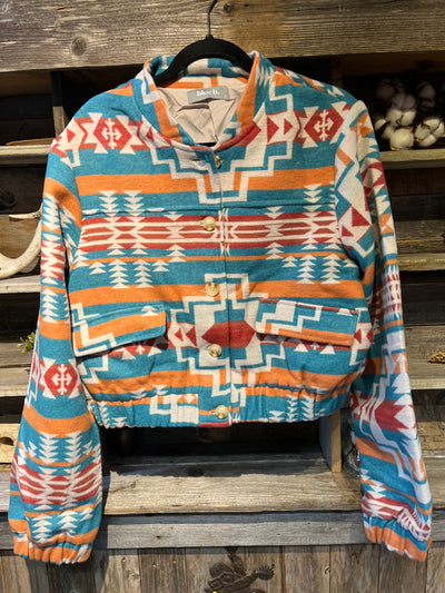Jacquard Aztec Snap Up Bomber Jacket