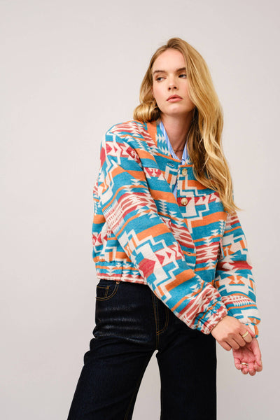 Jacquard Aztec Snap Up Bomber Jacket