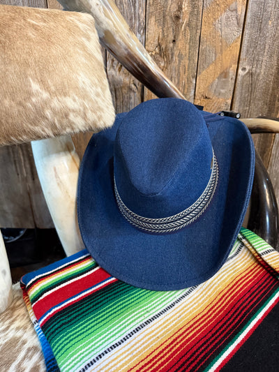 c.c. Denim Cowboy Hat with Geometric Trim Bands