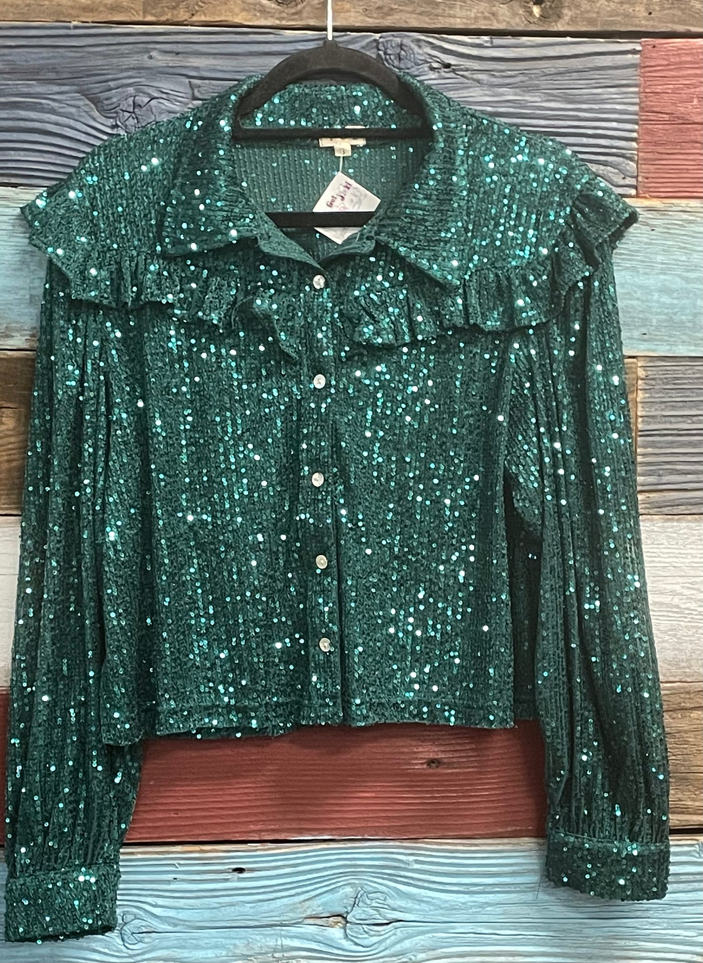 Sequins Longsleeve crop buttonup blouse