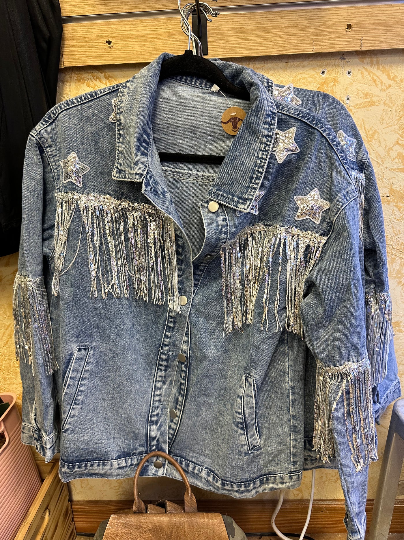 Blue Jean Denim Star Fringe Jacket