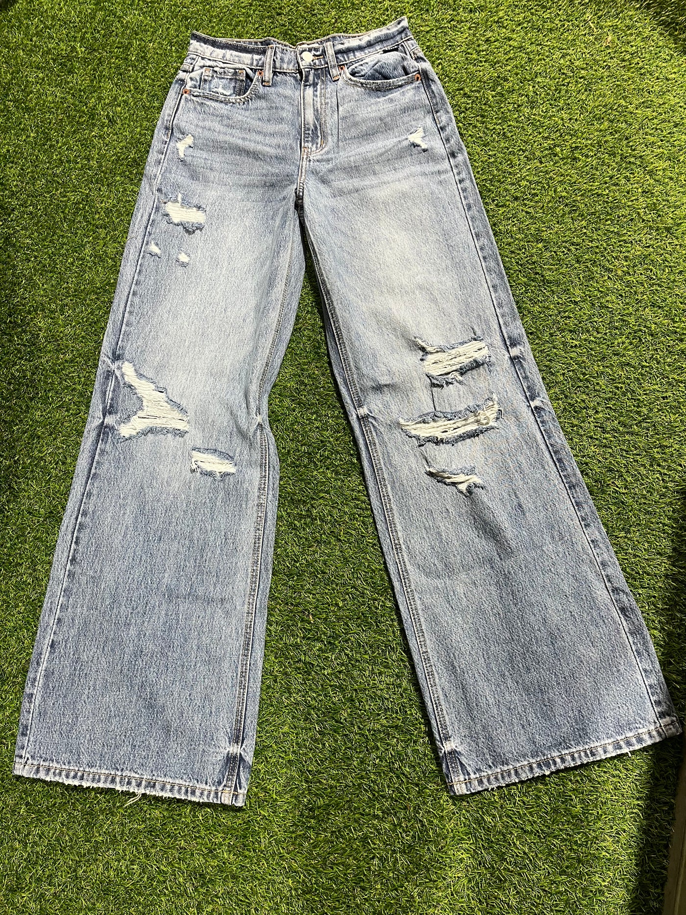 CELLO DISTRESSED HIGH RISE WIDE LEG JEAN