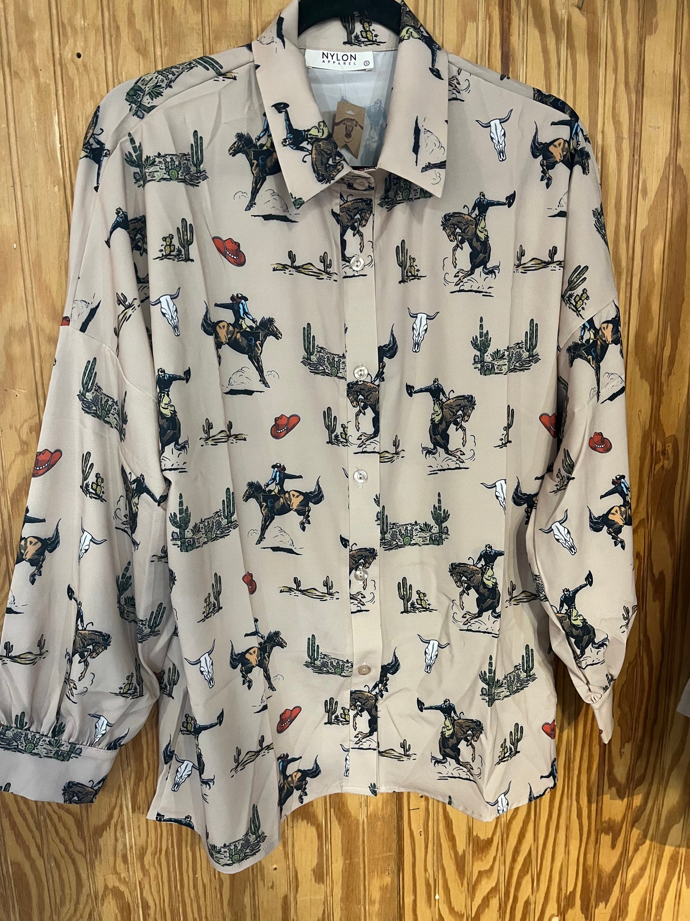 SHAYNA RED COWBOY HAT PRINT SHIRT BLOUSE