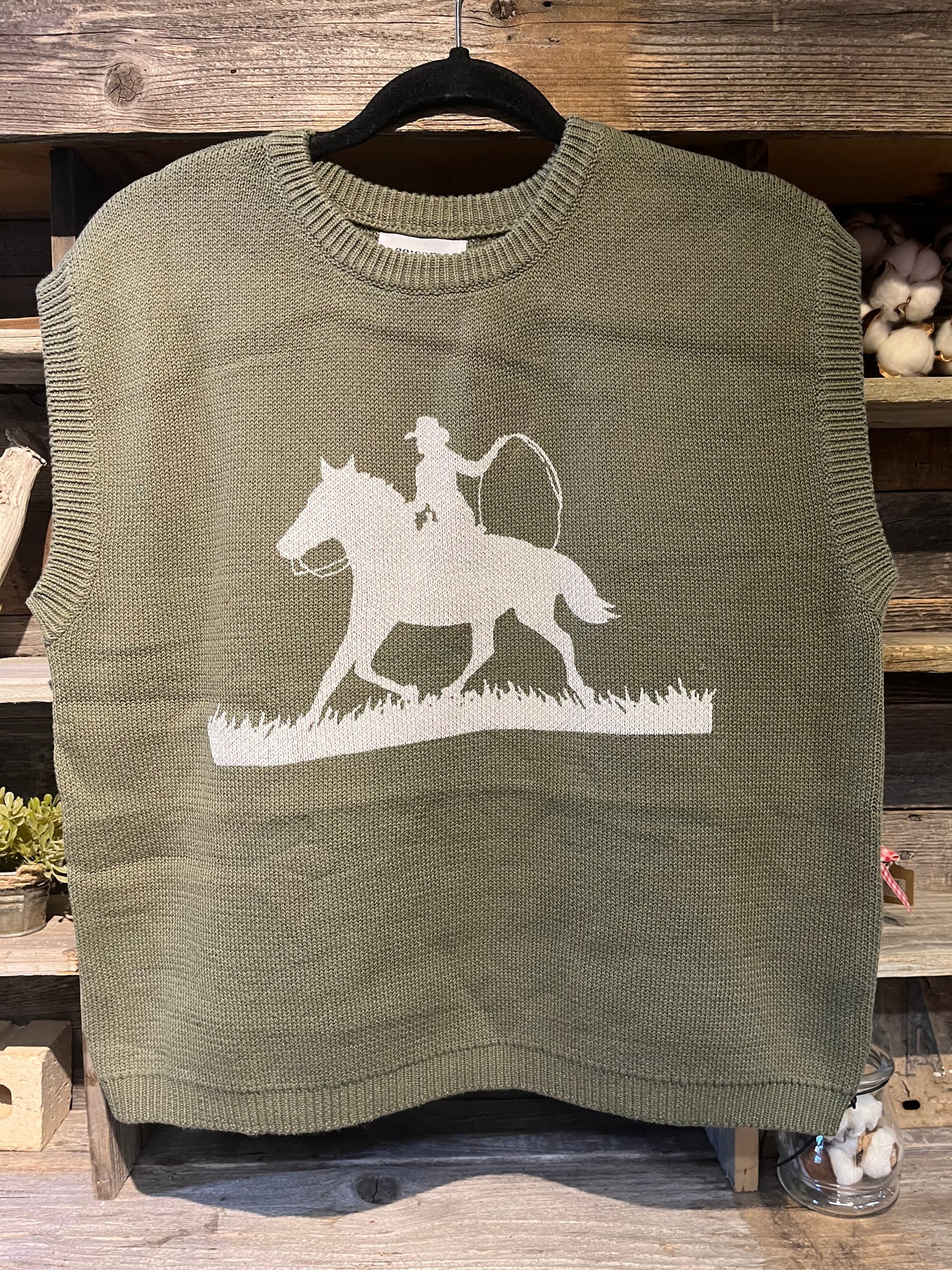 WESTERN GRAPHIC CAP SLEEVE SWEATER