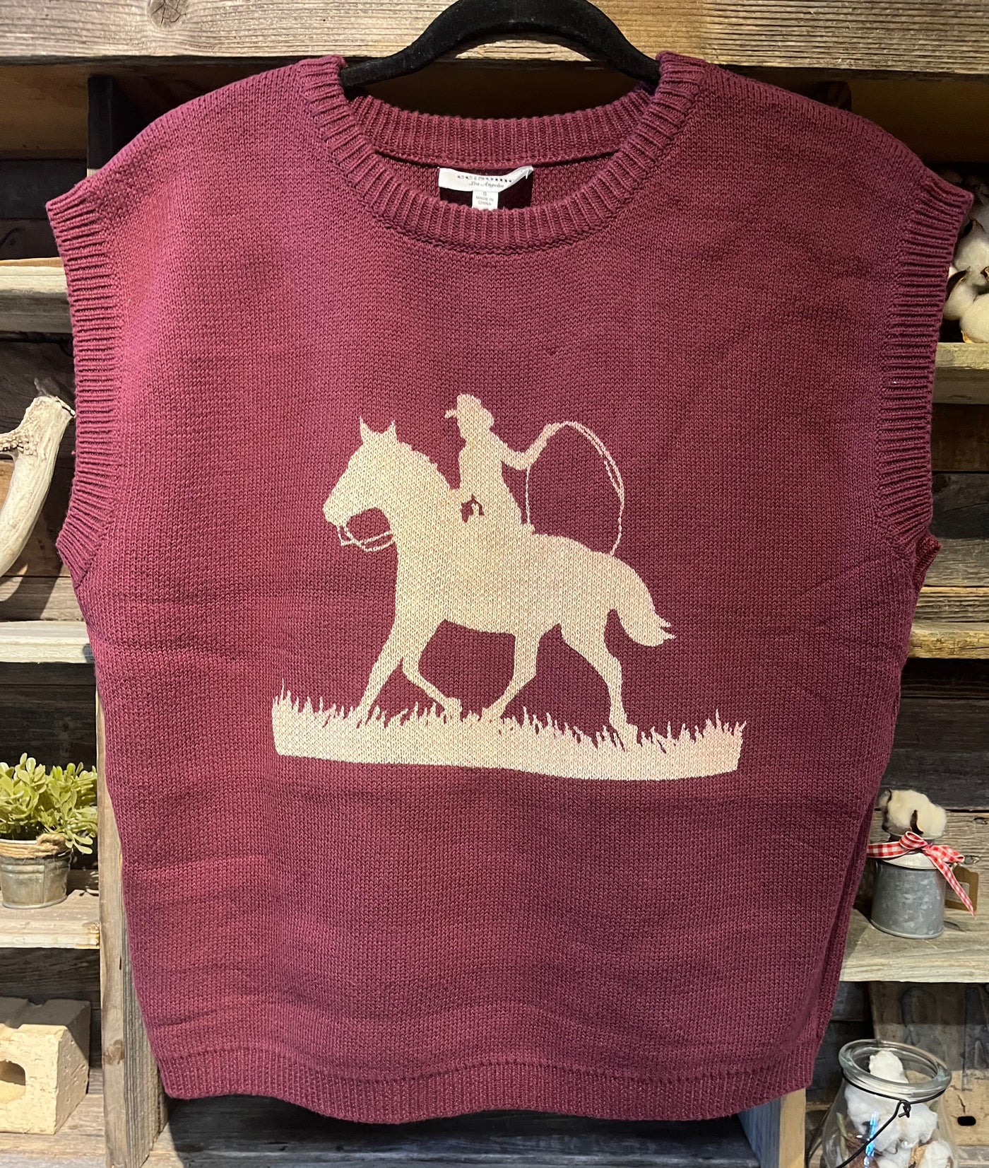 WESTERN GRAPHIC CAP SLEEVE SWEATER