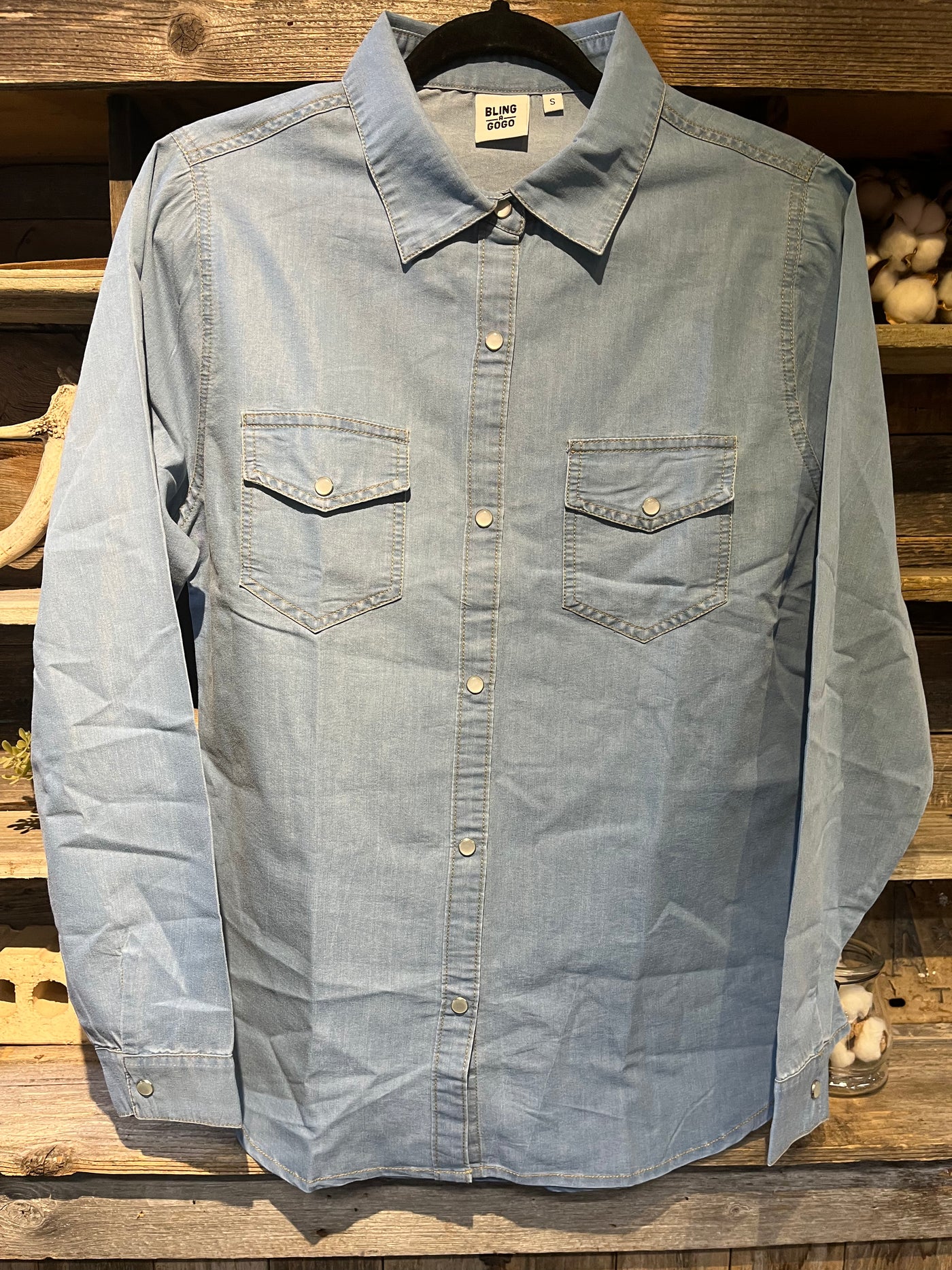 Dreaming of a Pink Christmas jean button down