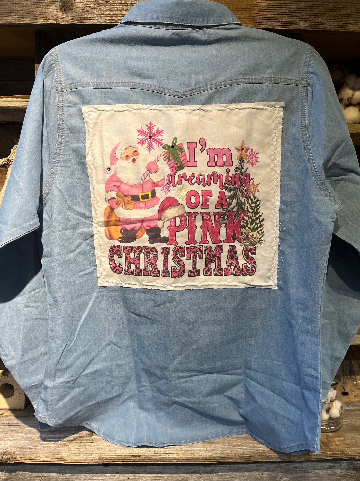 Dreaming of a Pink Christmas jean button down