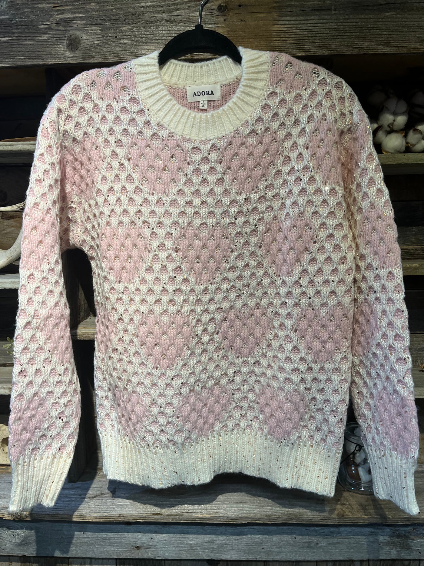 Long Sleeve Sweater with Round Neck & Heart Pattern