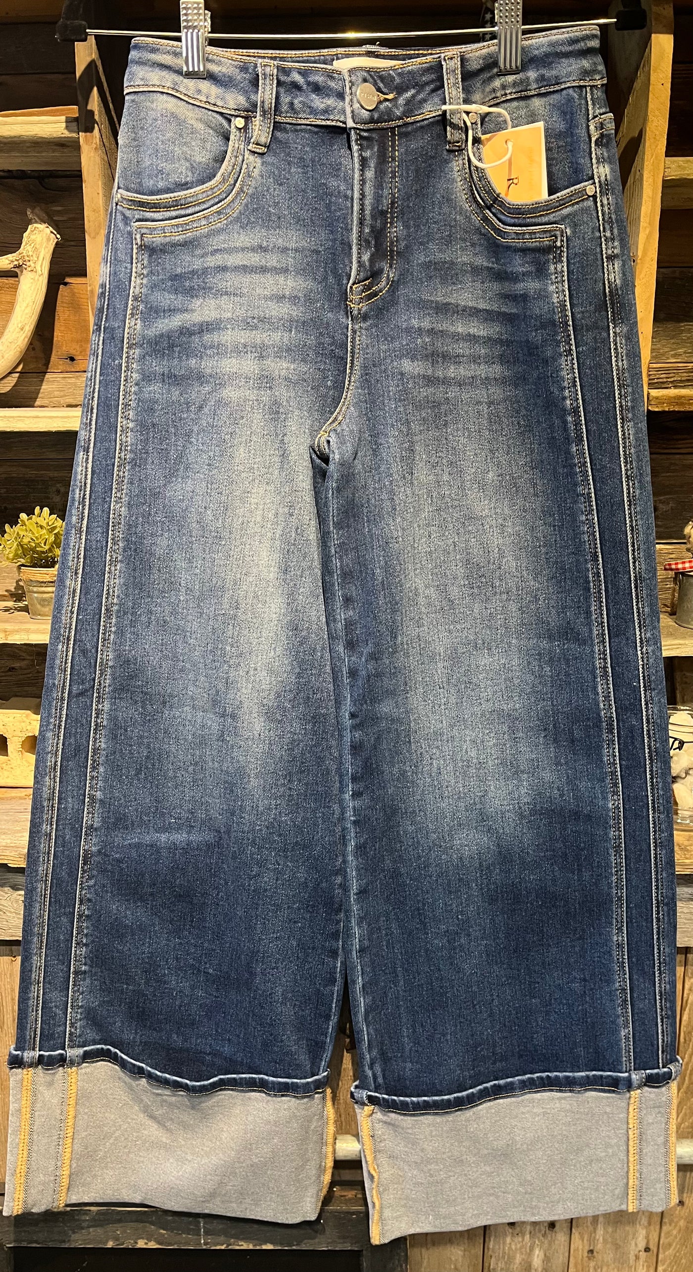 RISEN CUFF BOTTOM DARK JEANS