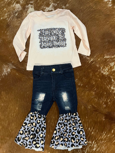 Western top & leopard bell bottom jeans girls sets