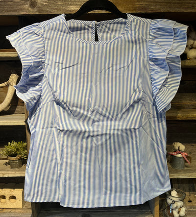 Striped ruffle sleeve blouse