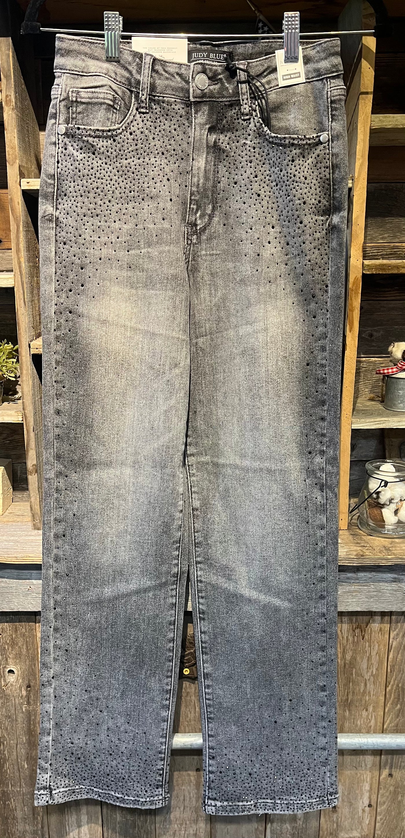 JB HIGH WAISTED RHINESTONE STRAIGHT JEANS