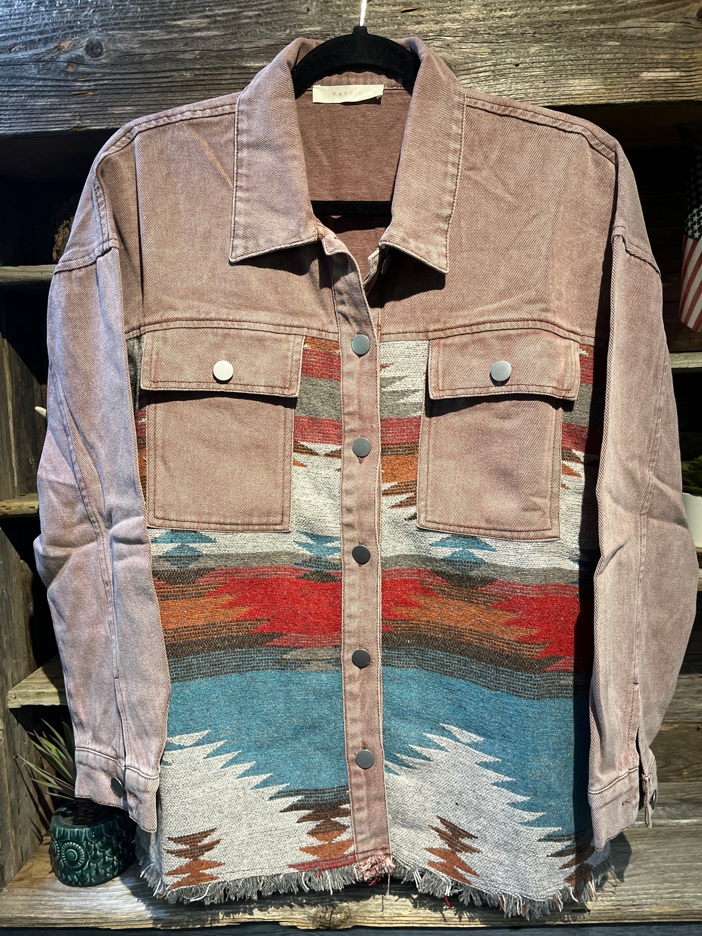 WASHED AZTEC DENIM SHACKET
