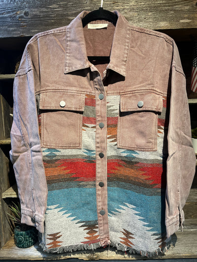 WASHED AZTEC DENIM SHACKET