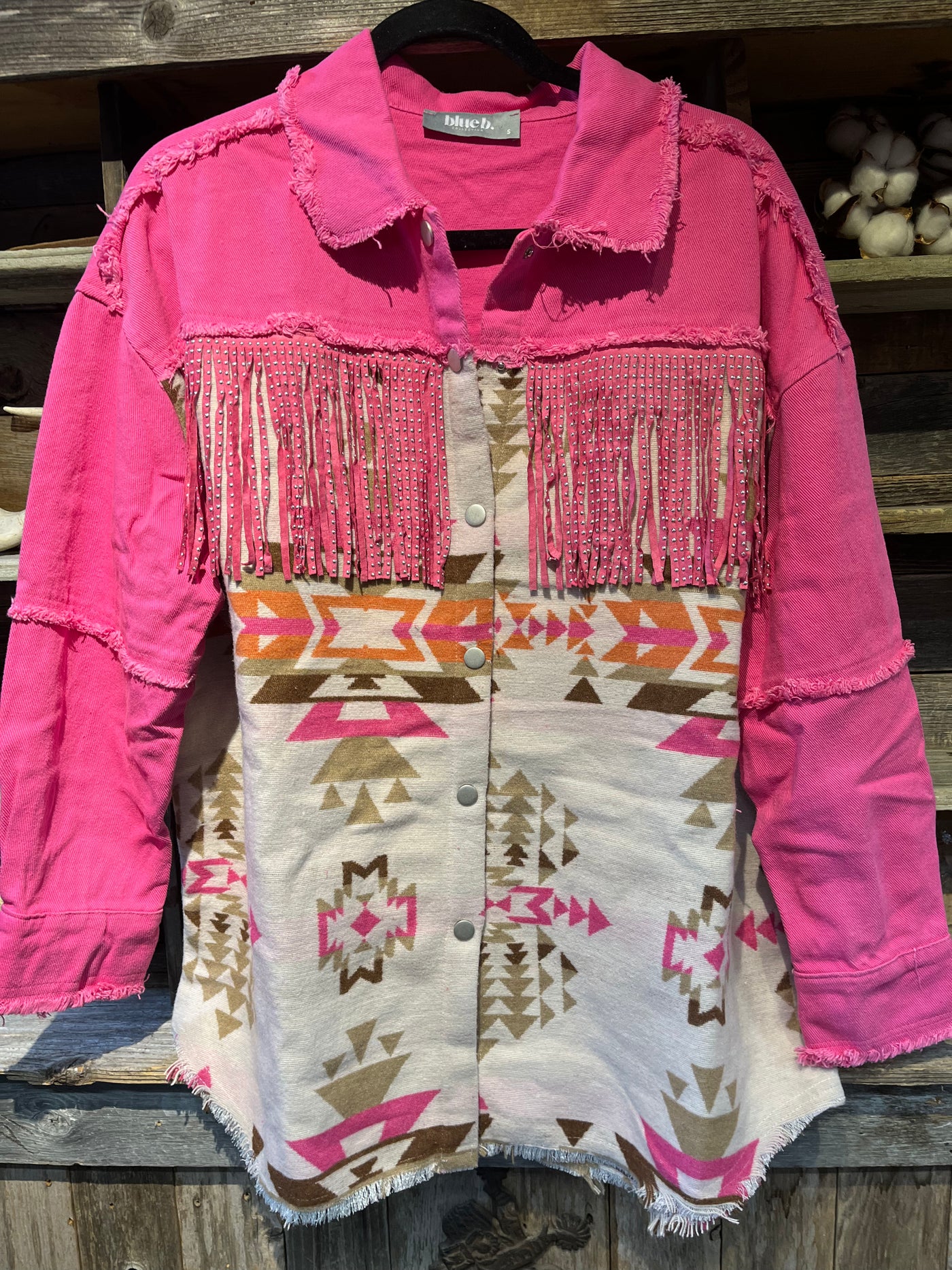 Aztec Contrast Frayed Shirt Jacket