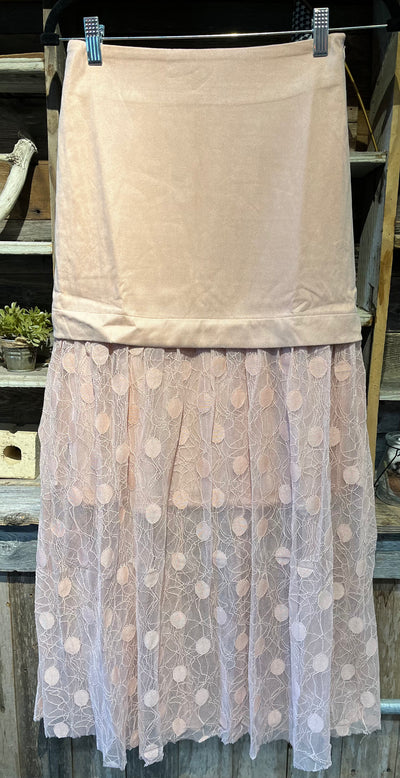 POLKA DOT TEXTURED MESH MAXI SKIRT