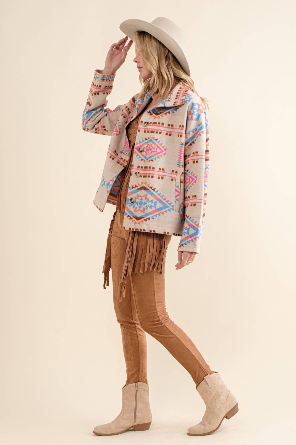 Aztec Jacquard Mock Neck Button Up Western Jacket