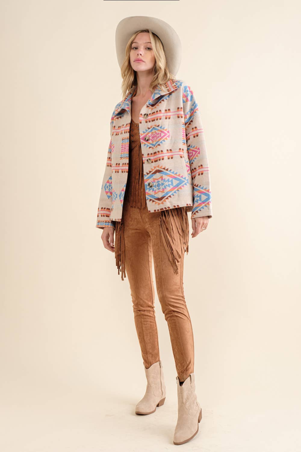 Aztec Jacquard Mock Neck Button Up Western Jacket