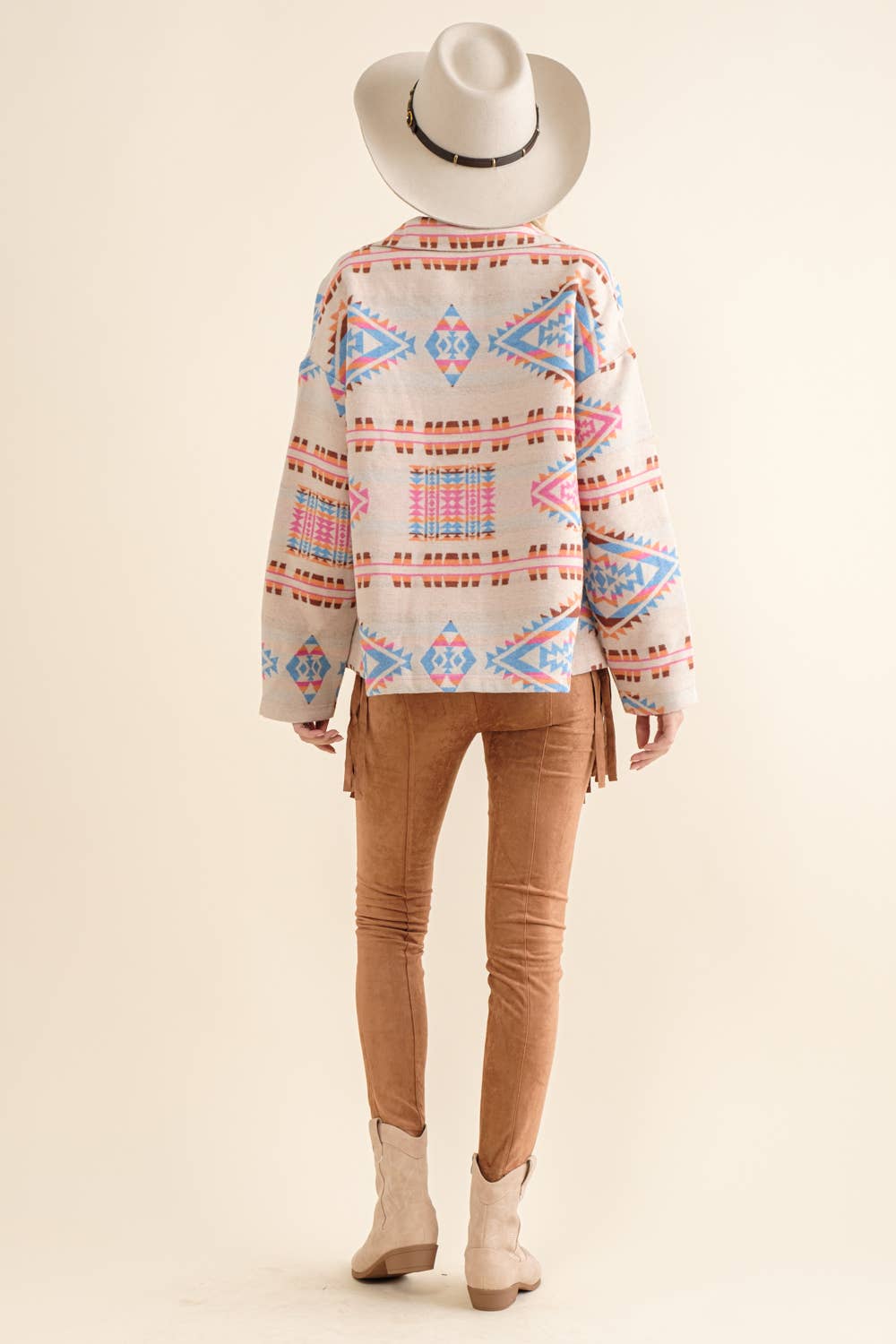 Aztec Jacquard Mock Neck Button Up Western Jacket