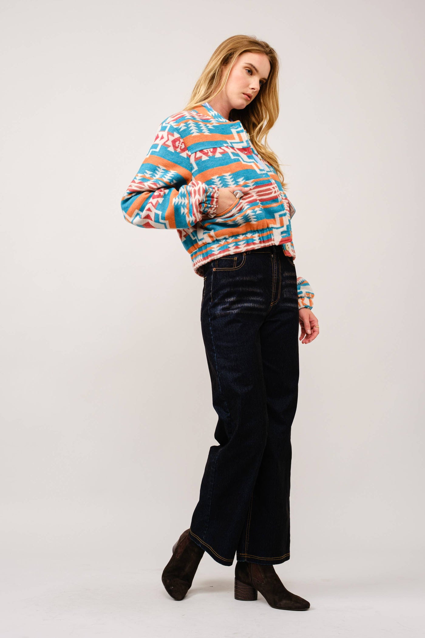 Jacquard Aztec Snap Up Bomber Jacket