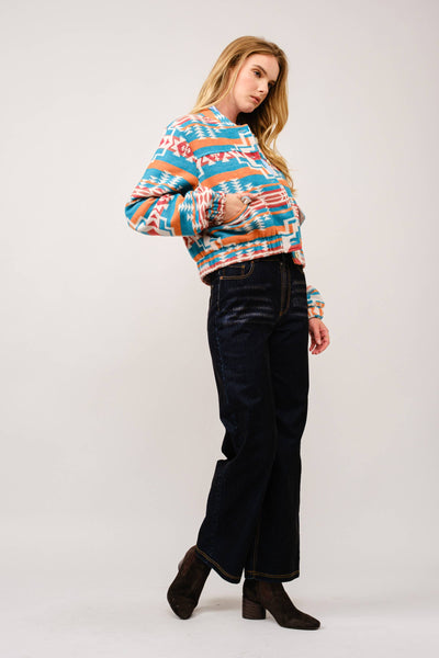 Jacquard Aztec Snap Up Bomber Jacket