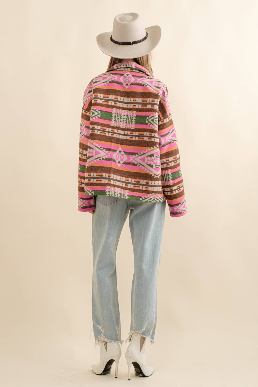 Aztec Jacquard Mock Neck Button Up Western Jacket