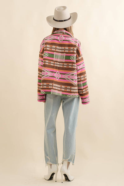 Aztec Jacquard Mock Neck Button Up Western Jacket