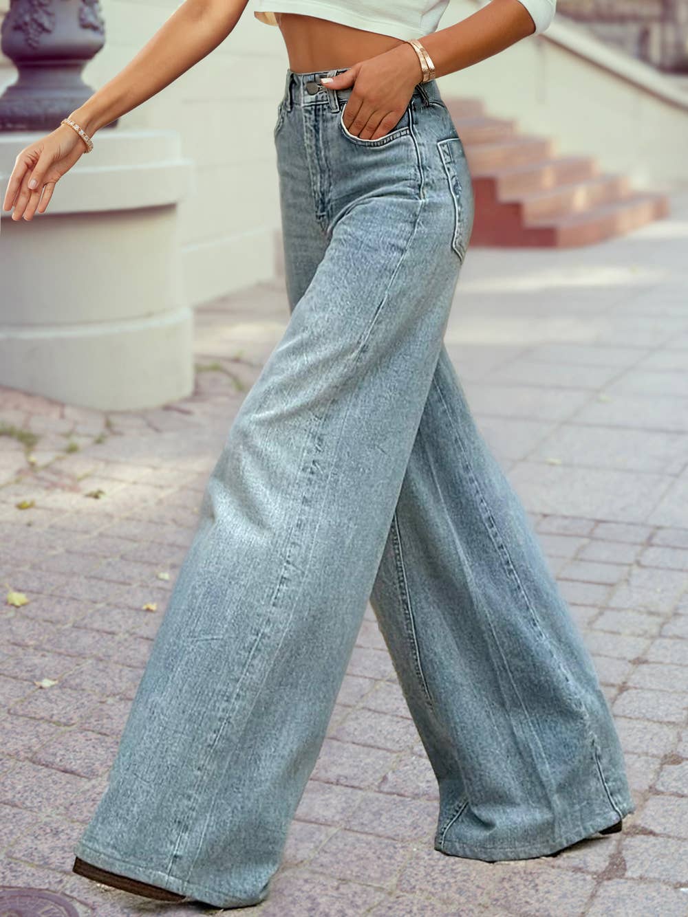 Acid Wash Extra Wide Leg High Waist Long Jeans