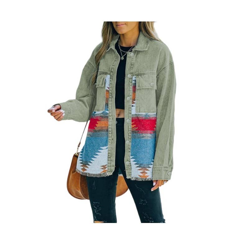 WASHED AZTEC DENIM SHACKET