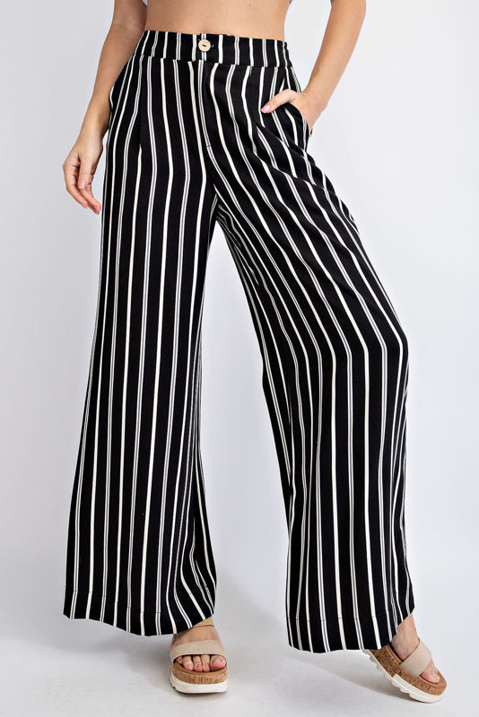 Striped Hi Waist Wide Leg Long Pants
