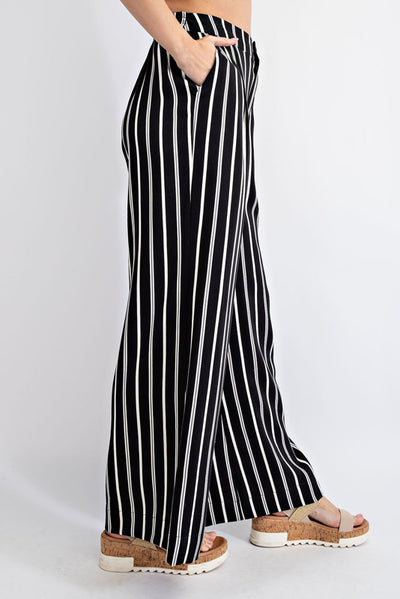 Striped Hi Waist Wide Leg Long Pants
