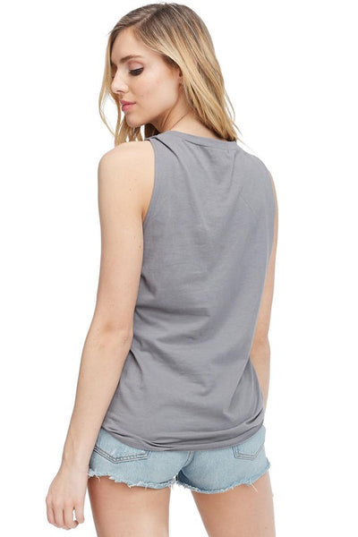 LONG HORN TURQUOISE PENDANT GRAPHIC COTTON RELAXED FIT, DISTRESSED TANK