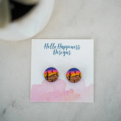 Hand Painted Wood Earring Studs