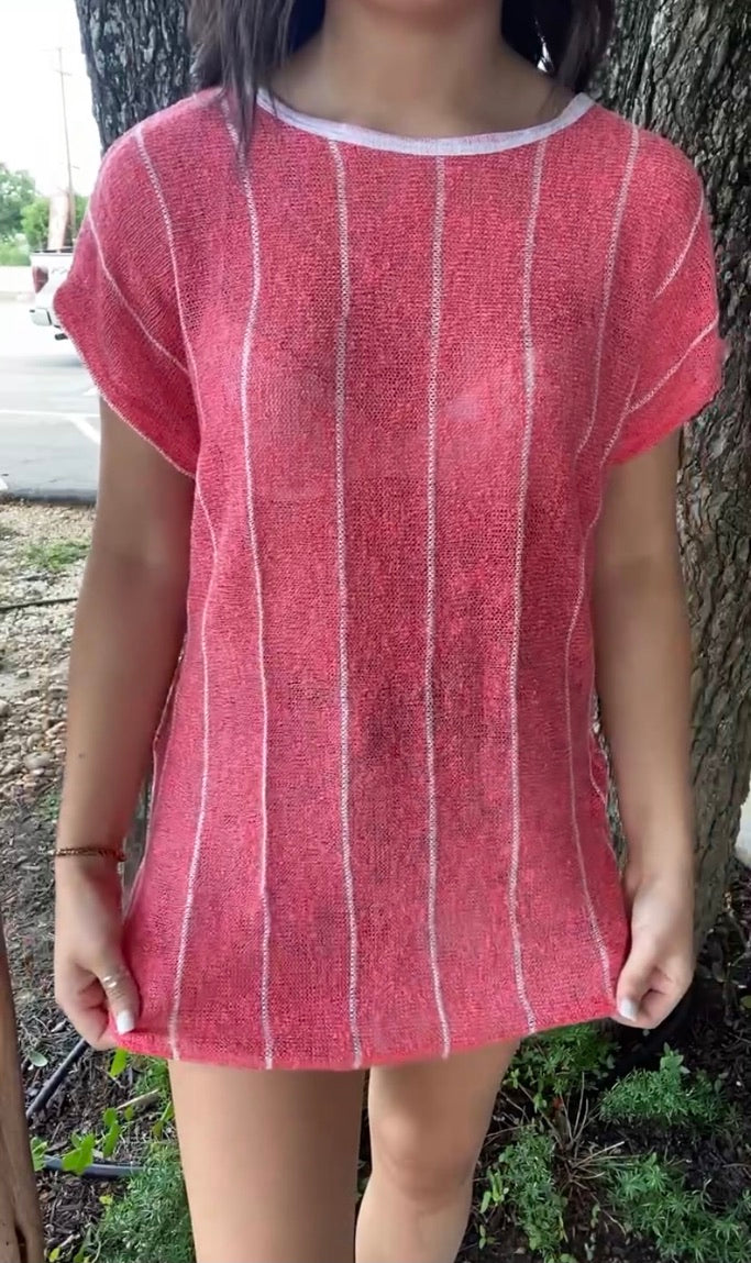 Coral Striped Twistback Top *
