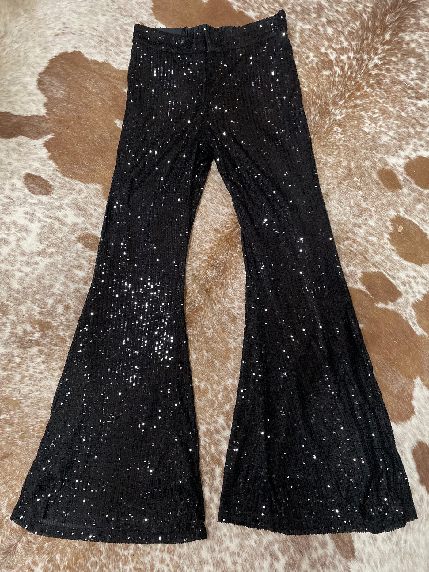 Black Sequin Bell Bottom Pants