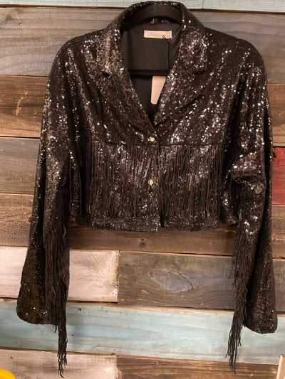 Cropped Sequins Fringed Jacket