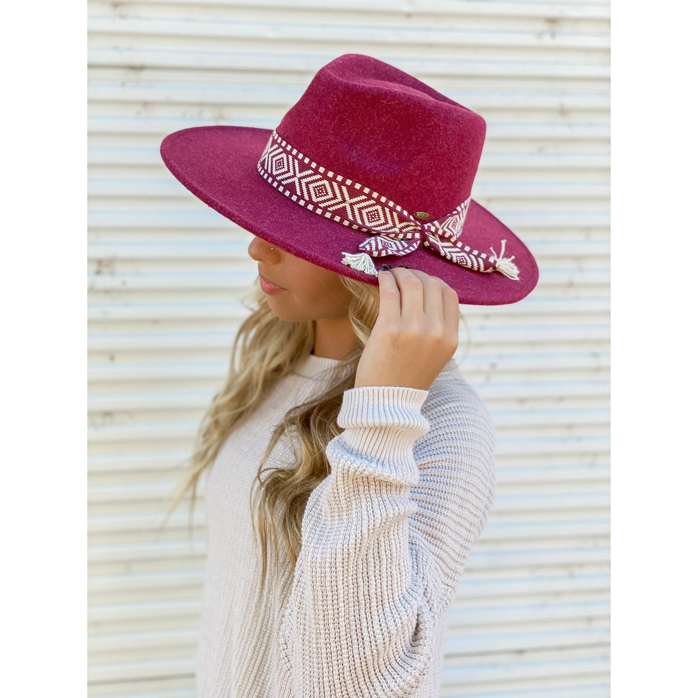 C.C. Geometric Trim vegan fabric Panama hat